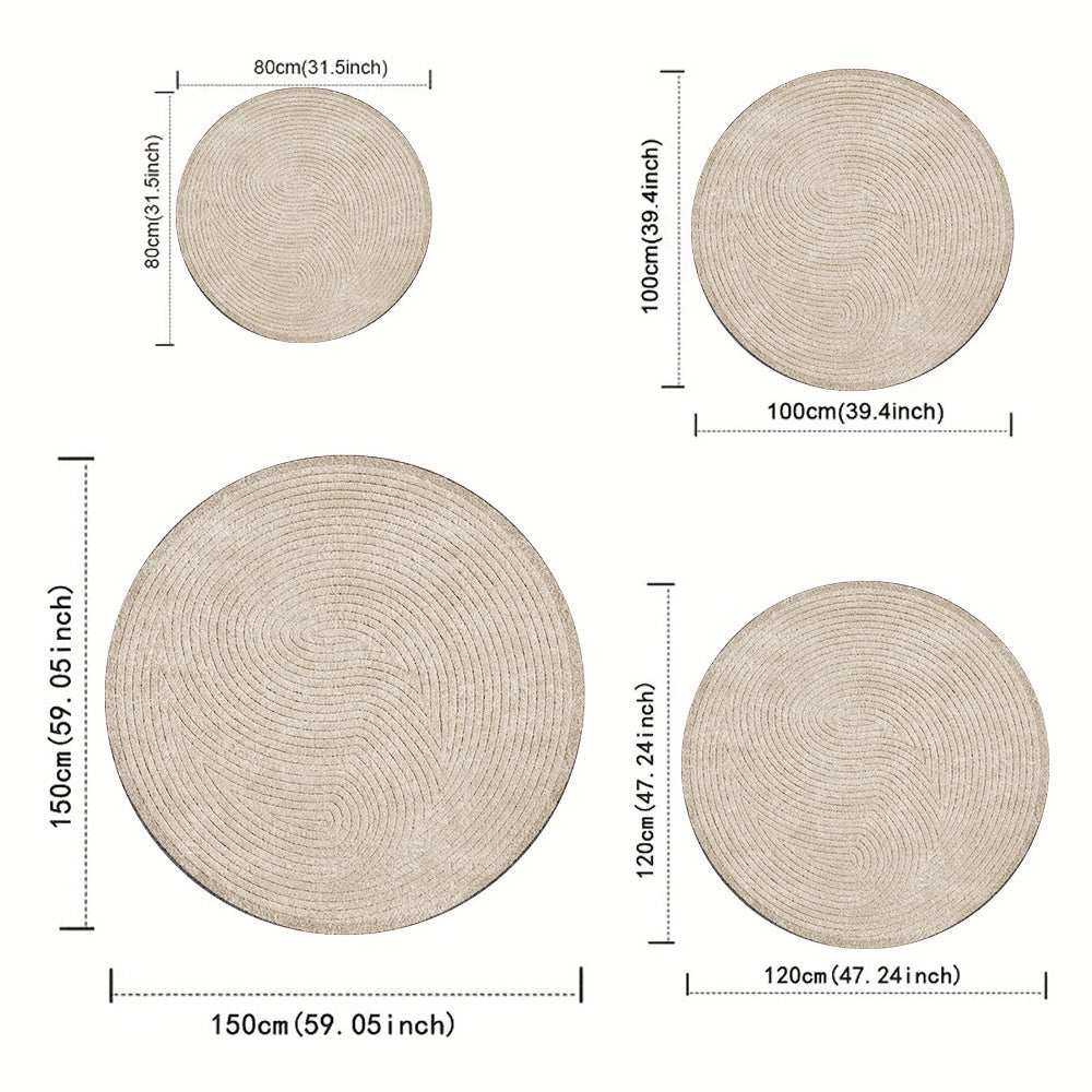 Tapis rond beige à effet tressé en spirale, imprimé main