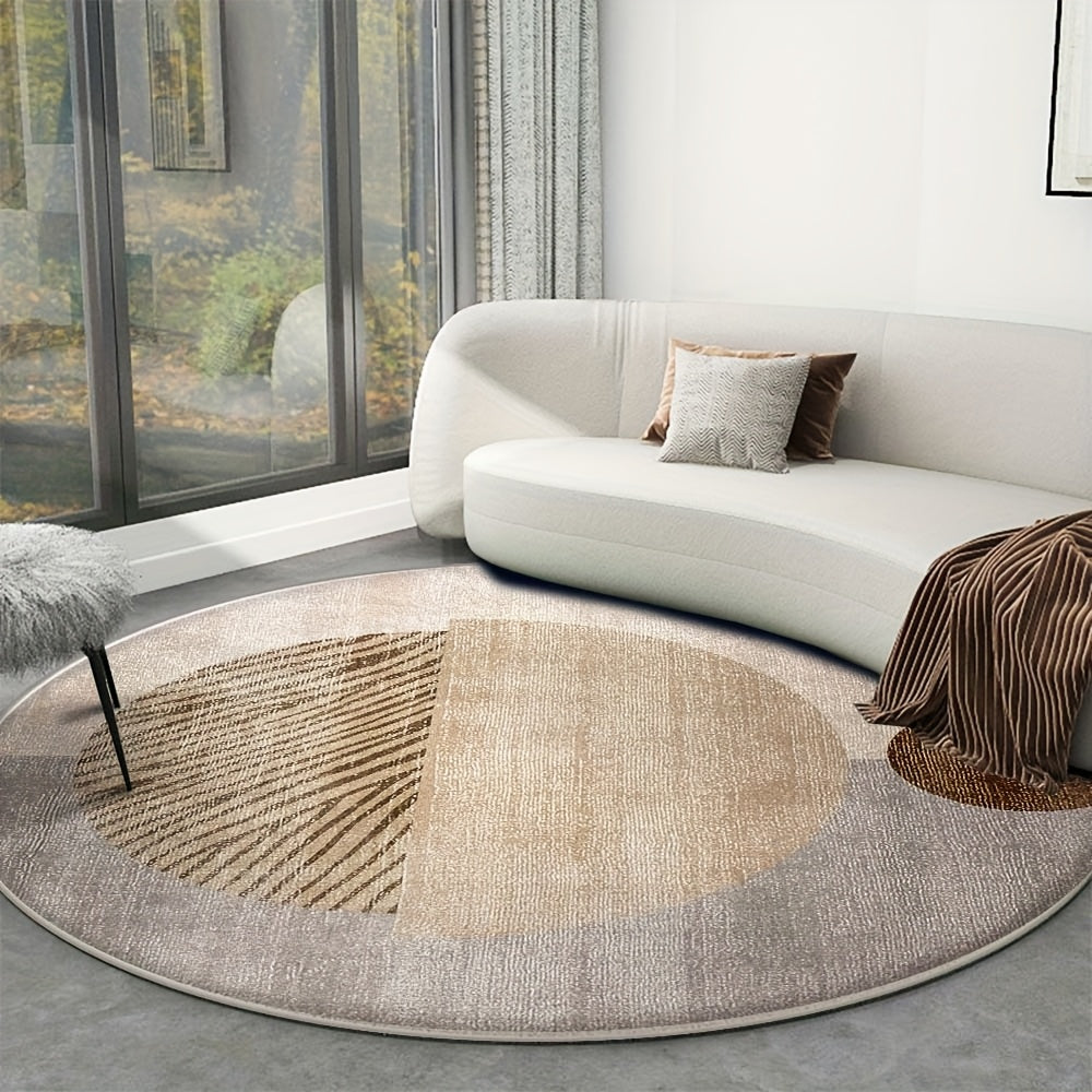 Tapis rond beige pour entrée, dos à points montré en photo