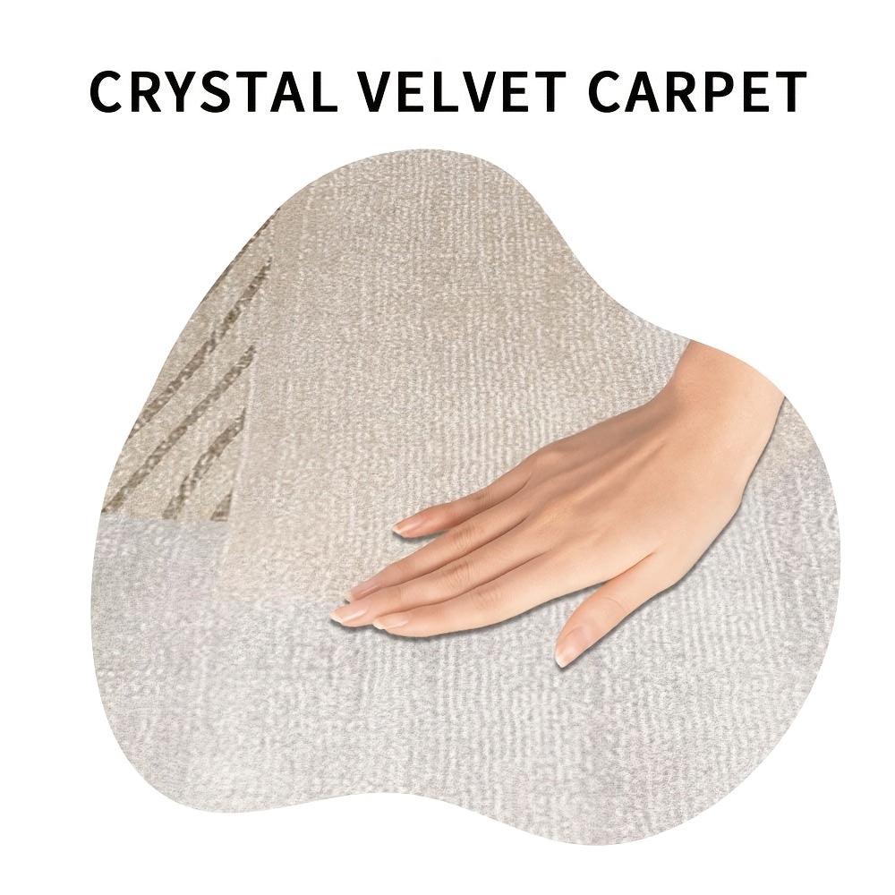 Tapis rond beige pour entrée, dos à points montré en photo