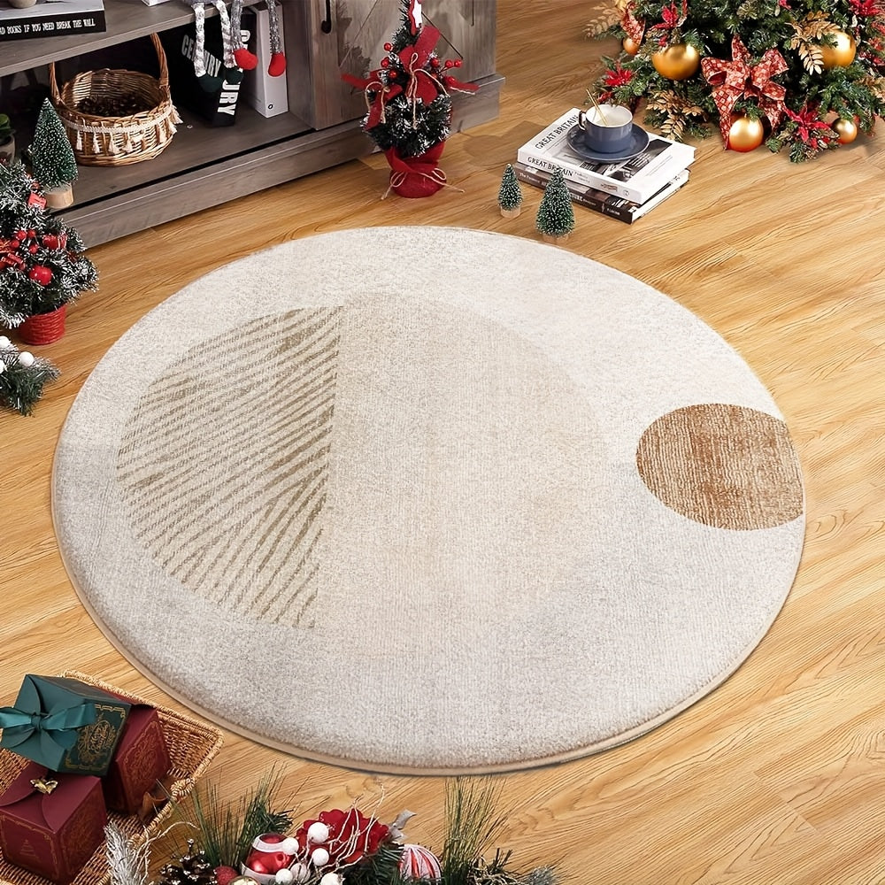 Tapis rond beige pour entrée, dos à points montré en photo