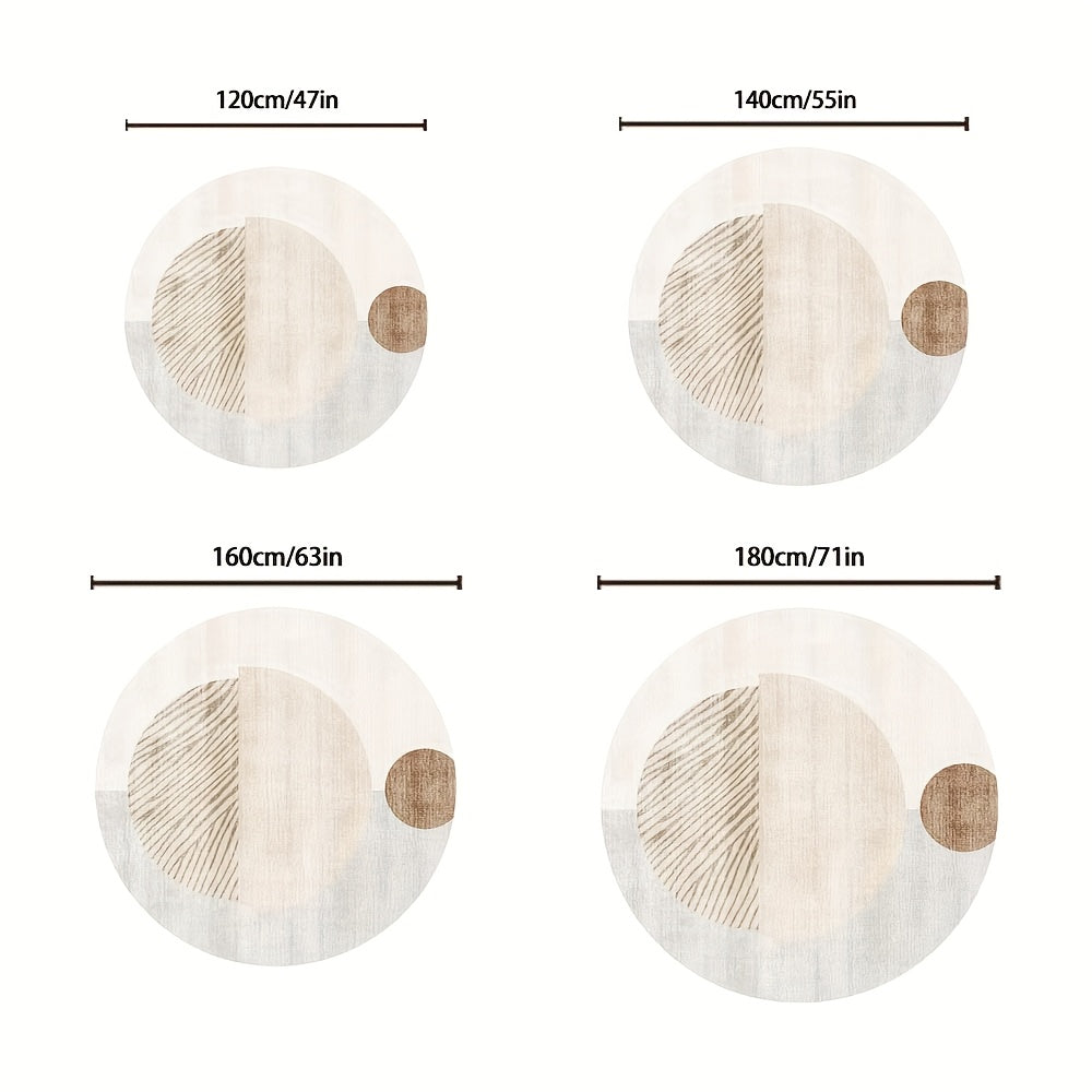 Tapis rond beige pour entrée, dos à points montré en photo
