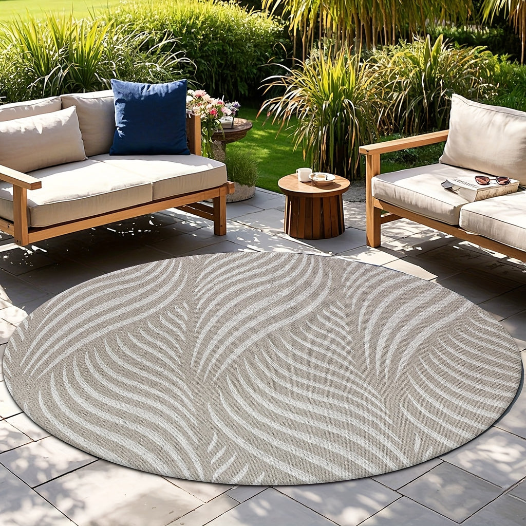 Tapis rond beige à feuillage blanc, tissage plat quatre tailles