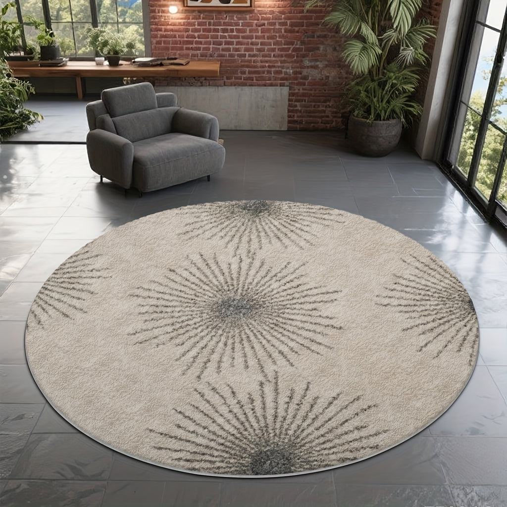 Tapis rond beige et gris à motif d'éclat radial, Ø 160 cm