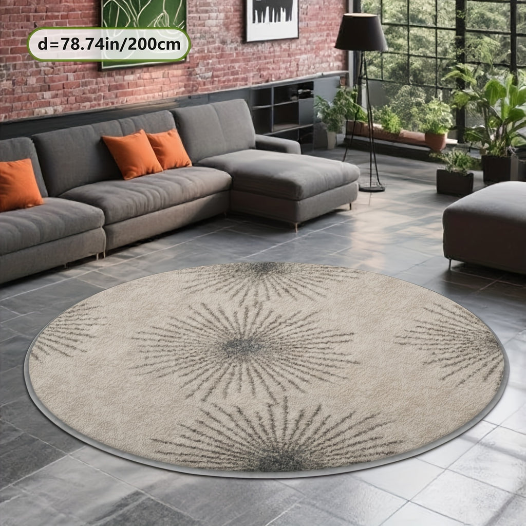 Tapis rond beige et gris à motif d'éclat radial, Ø 160 cm