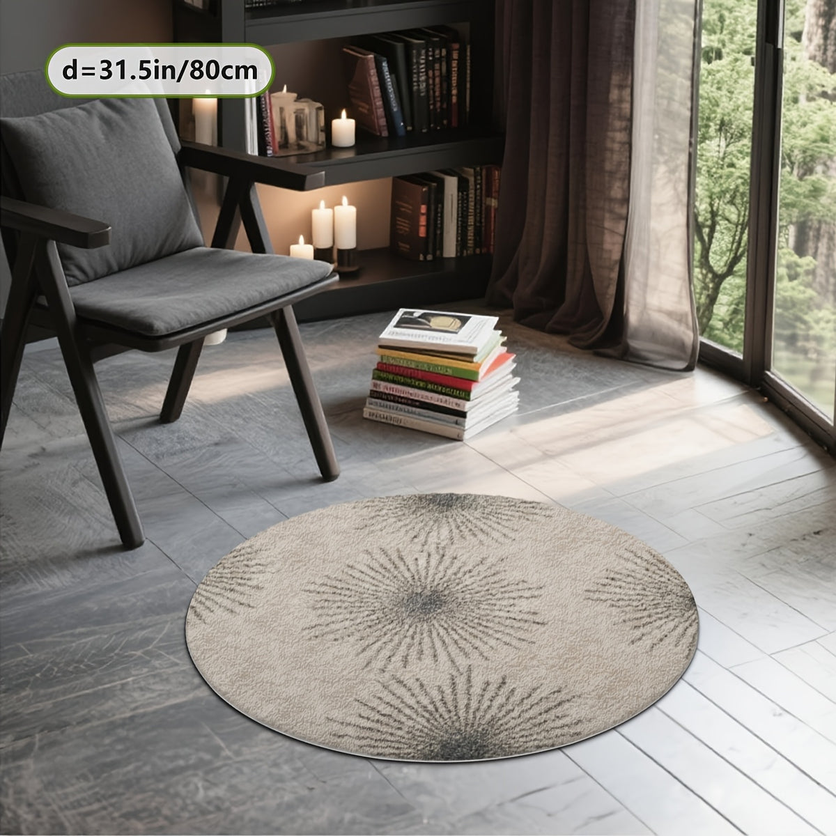 Tapis rond beige et gris à motif d'éclat radial, Ø 160 cm