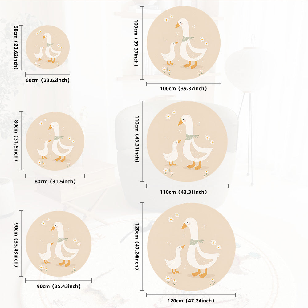 Tapis rond beige à motif d'oie et d'oison, velours bouclé