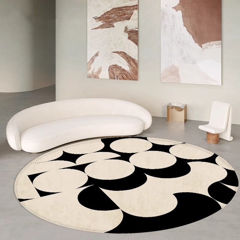 Tapis rond beige et noir à disques superposés, Ø 50 à 160