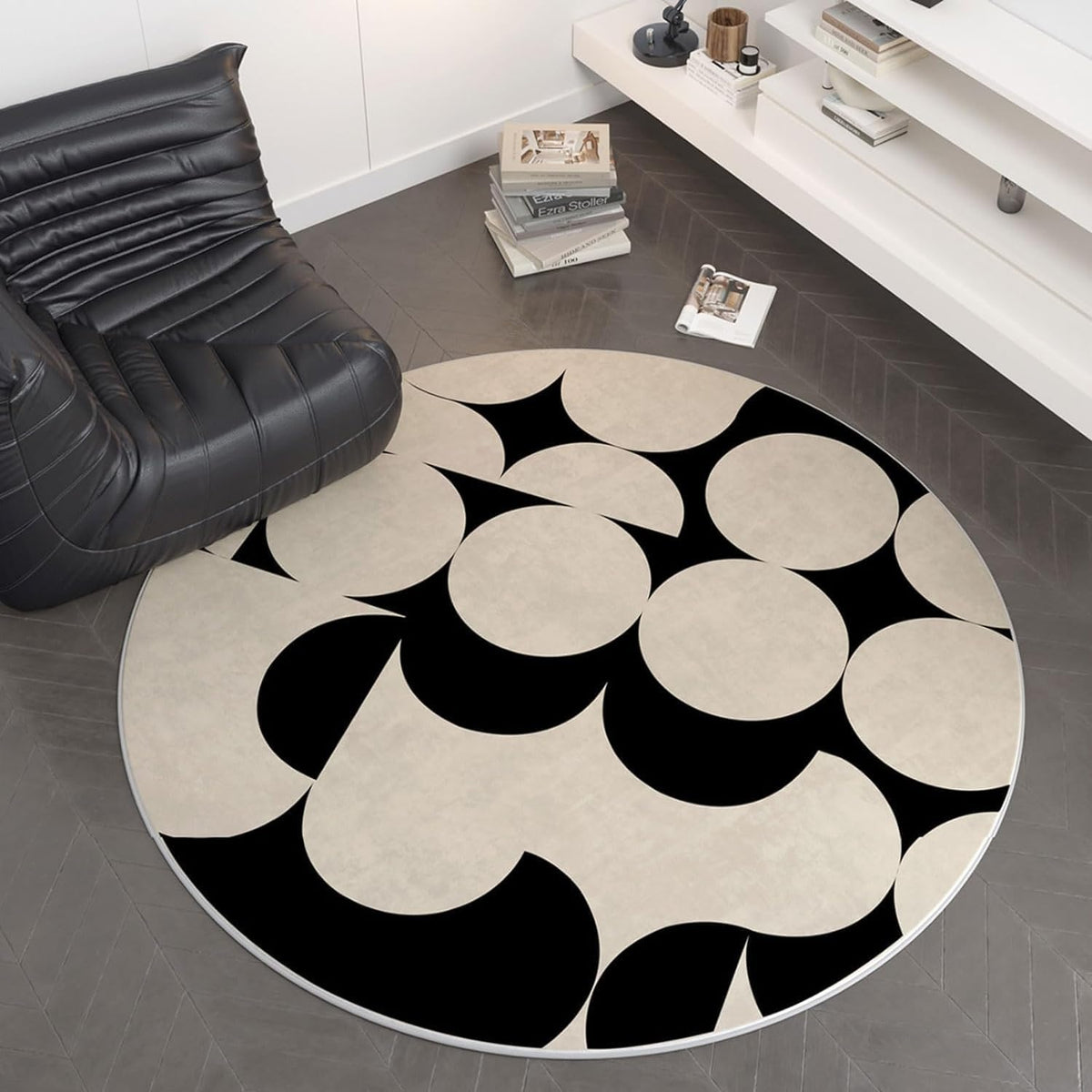 Tapis rond beige et noir à disques superposés, Ø 50 à 160