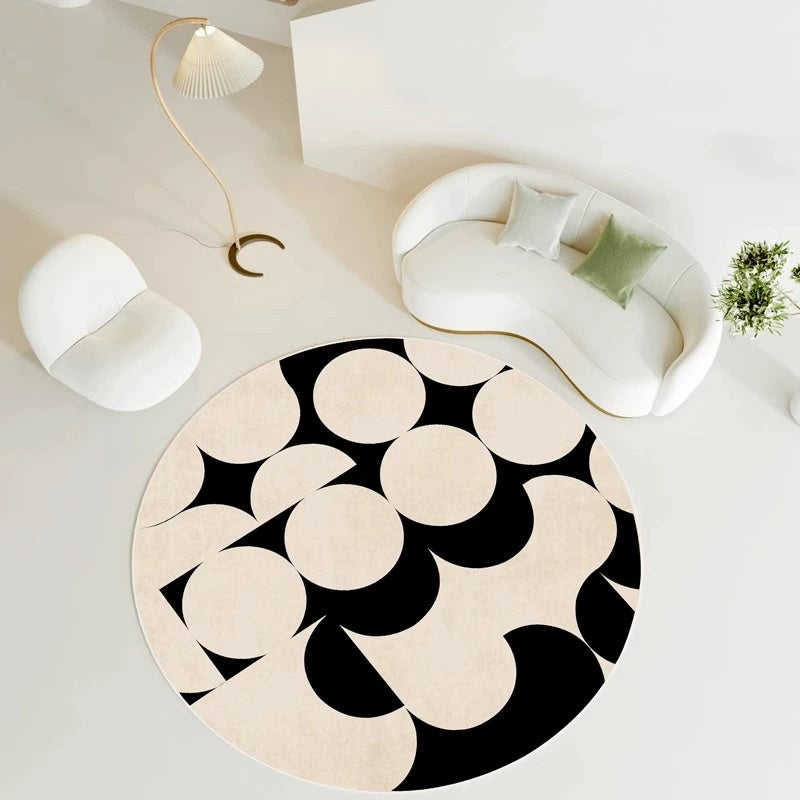 Tapis rond beige et noir à disques superposés, Ø 50 à 160