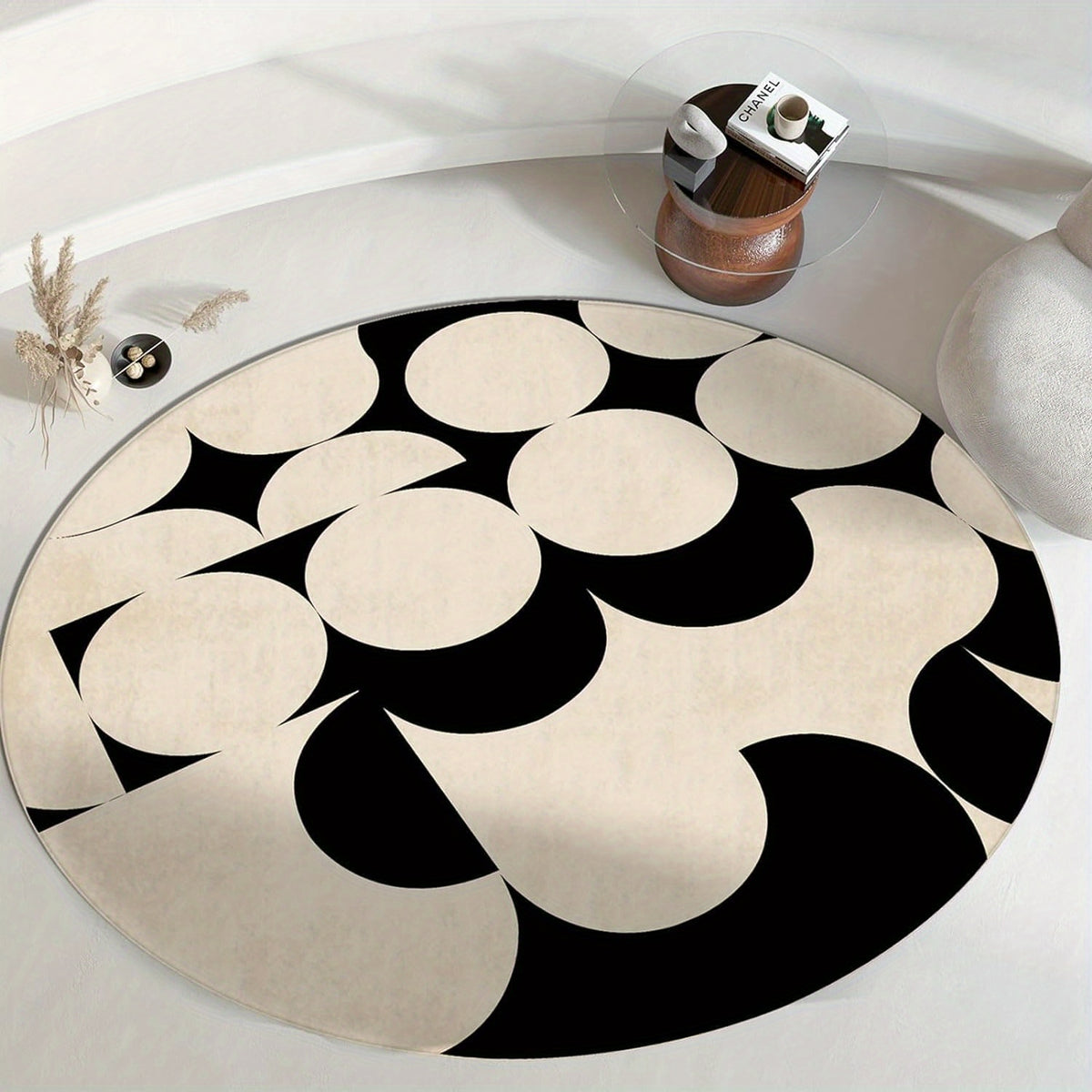 Tapis rond beige et noir à disques superposés, Ø 50 à 160
