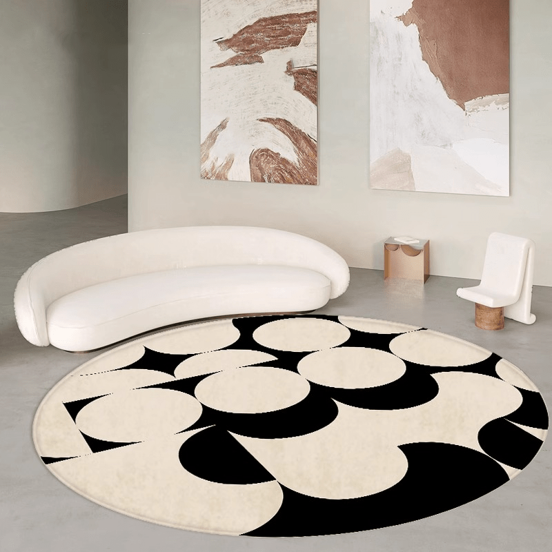 Tapis rond beige et noir à disques superposés, Ø 50 à 160
