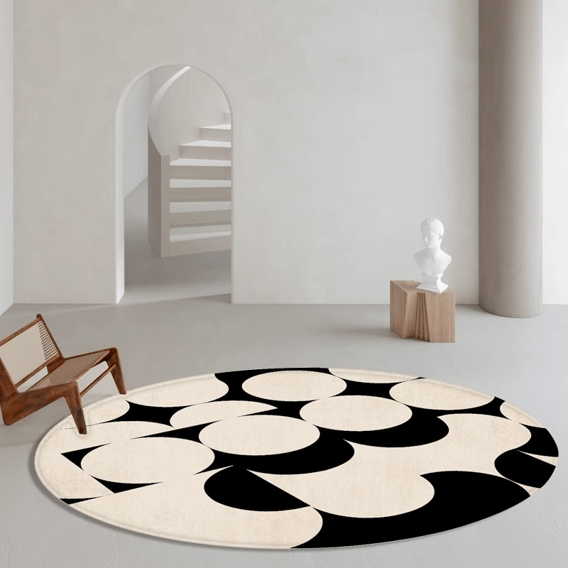 Tapis rond beige et noir à disques superposés, Ø 50 à 160