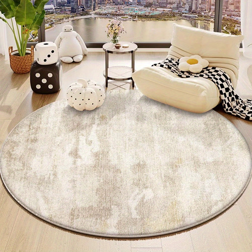 Tapis rond beige patiné au tissage entièrement plat, 5 tailles
