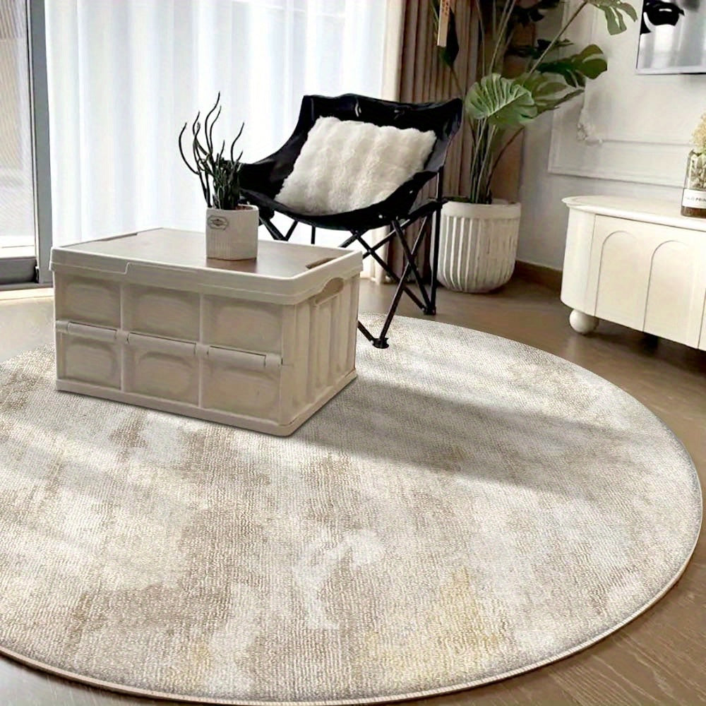 Tapis rond beige patiné au tissage entièrement plat, 5 tailles