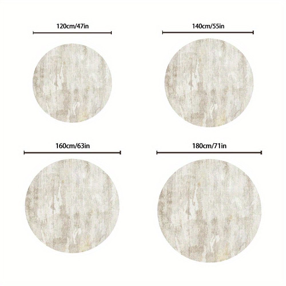 Tapis rond beige patiné au tissage entièrement plat, 5 tailles