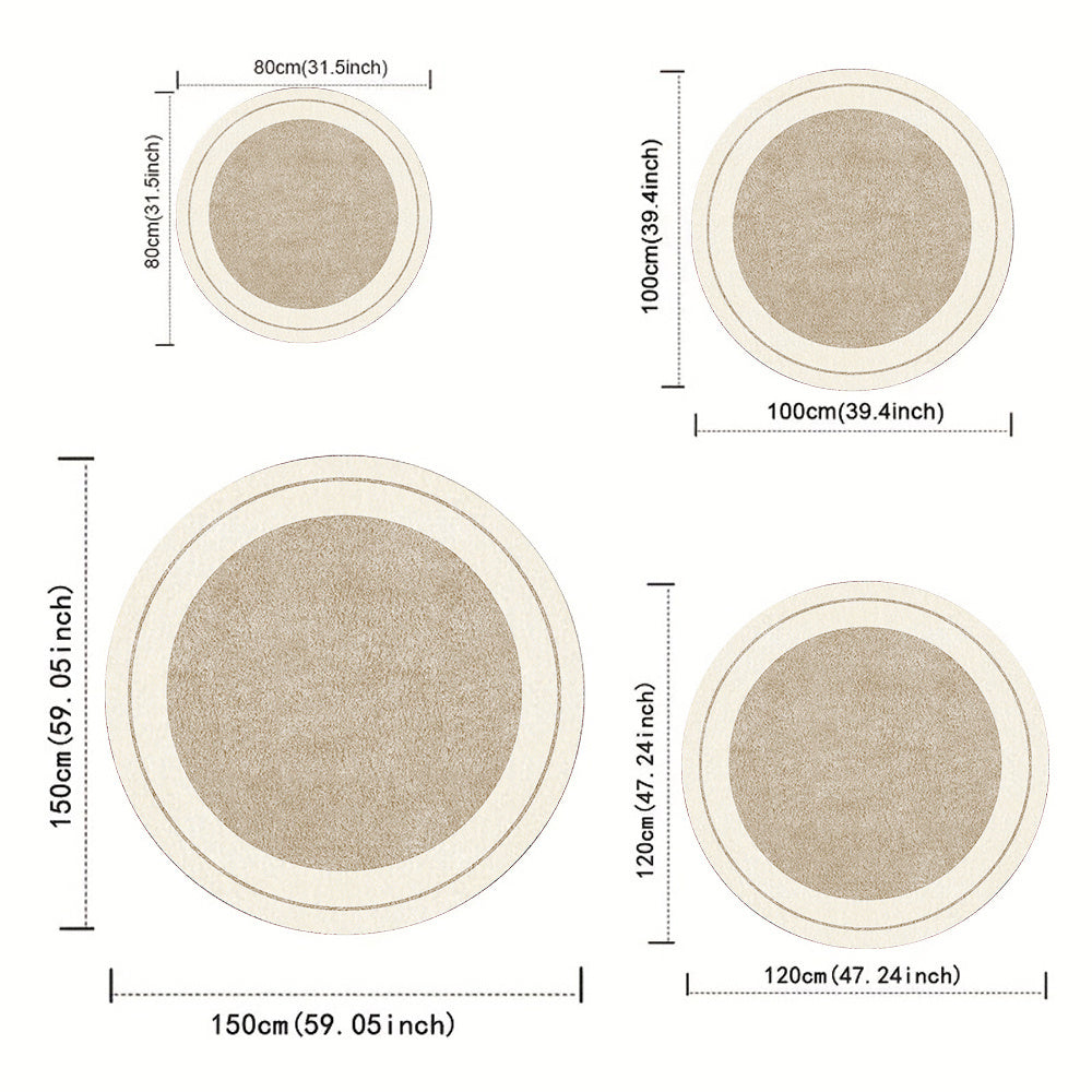Tapis rond beige sable à fin liseré crème, Ø 110 à 160 cm