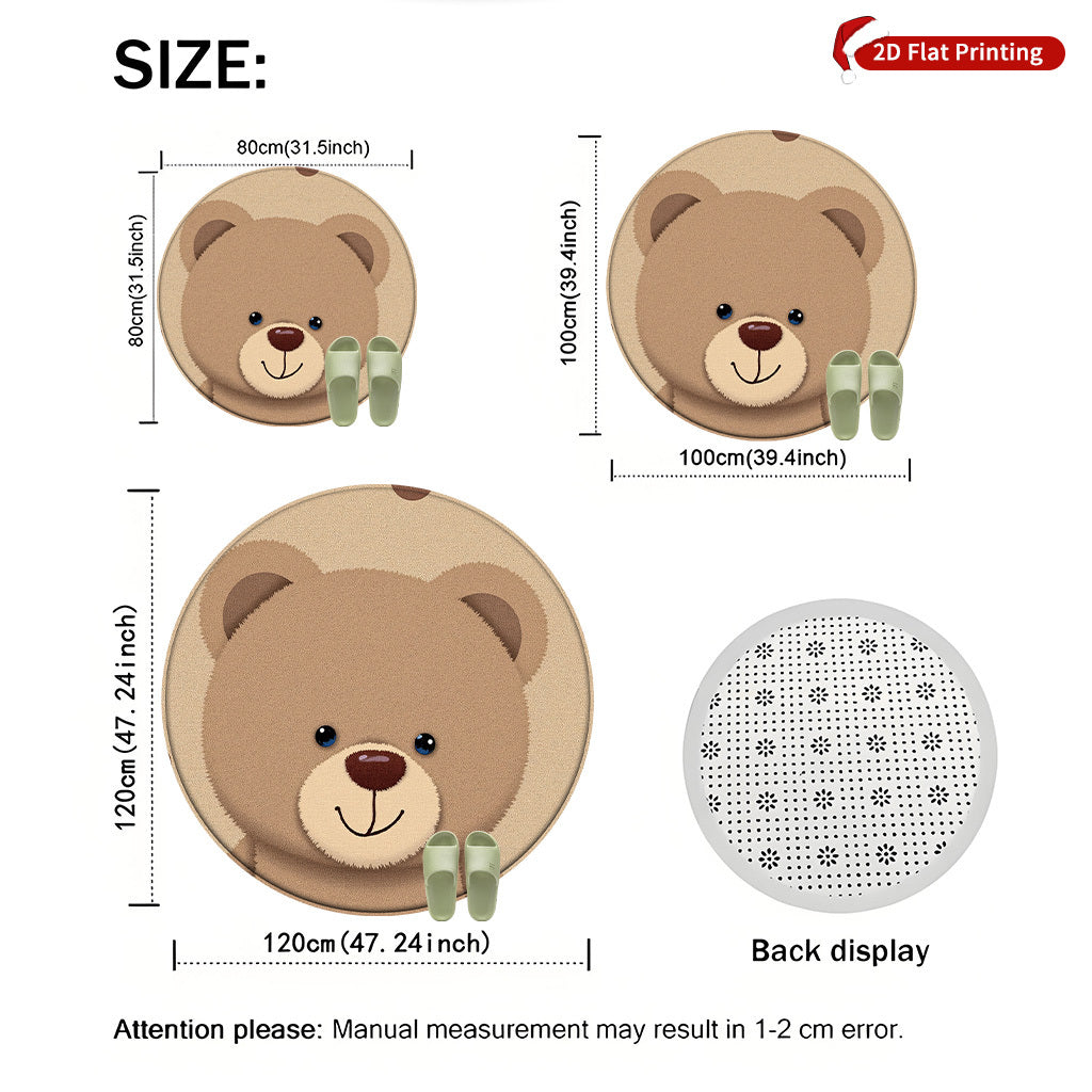 Tapis rond beige à très grosse tête d'ours en peluche brune