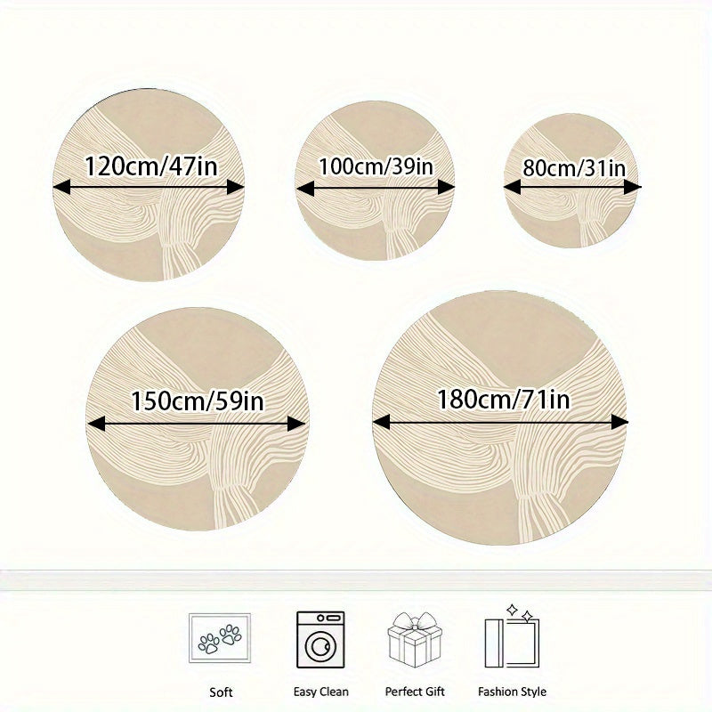 Tapis rond beige à grandes courbes sculptées dans le velours