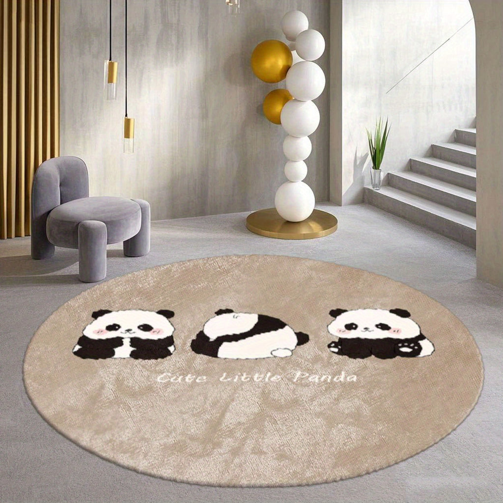 Tapis rond beige aux trois pandas dessinés, Ø 80 à 200 cm