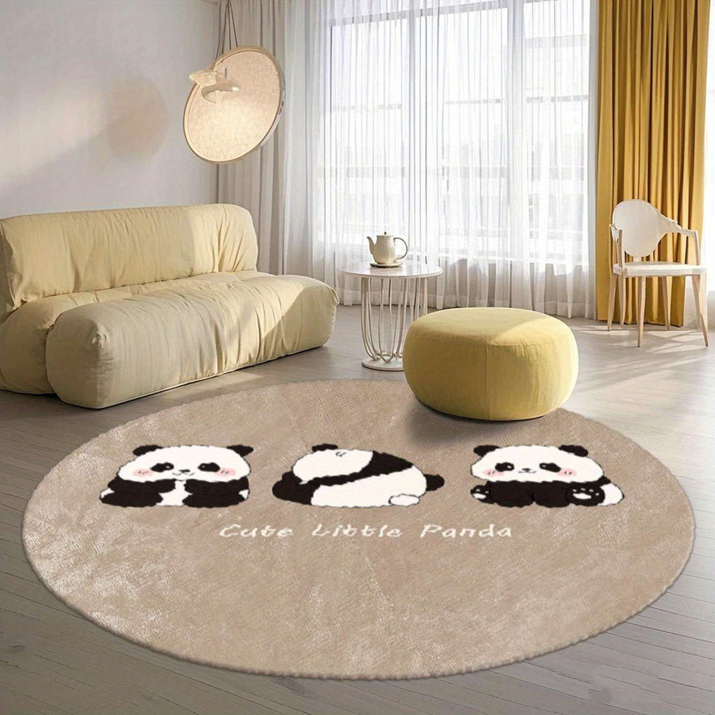 Tapis rond beige aux trois pandas dessinés, Ø 80 à 200 cm