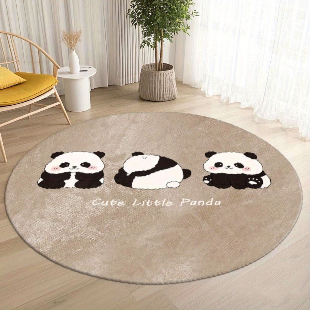 Tapis rond beige aux trois pandas dessinés, Ø 80 à 200 cm