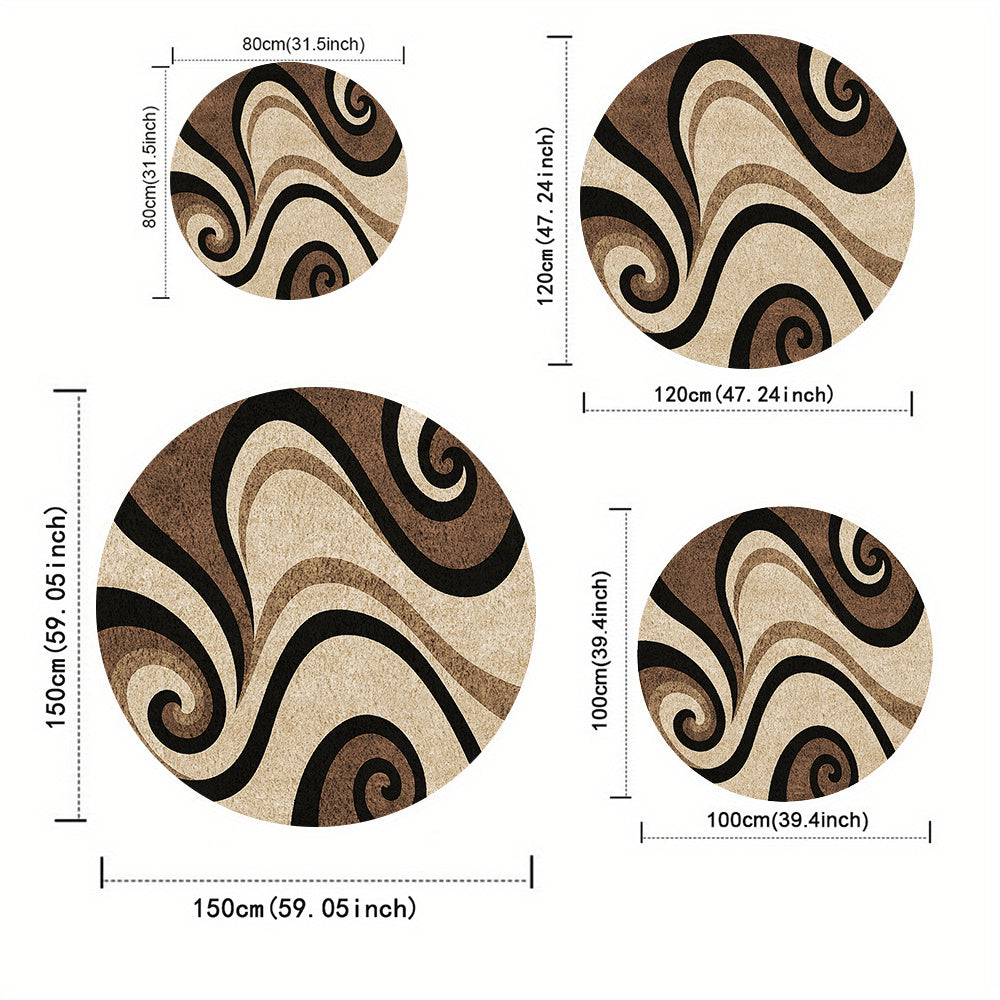 Tapis rond beige à volutes noires, treize cotes dès 32,90 €