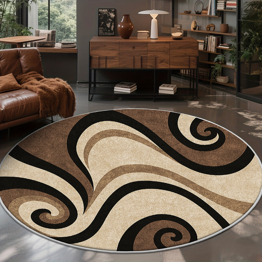 Tapis rond beige à volutes noires, treize cotes dès 32,90 €