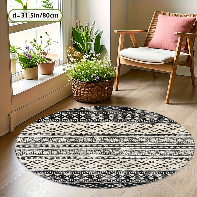 Tapis rond berbère à bandes noires sur crème, Ø 80 à 160 cm