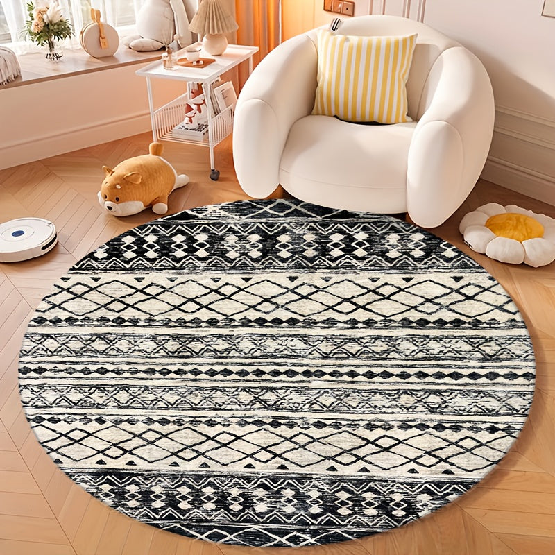 Tapis rond berbère à bandes noires sur crème, Ø 80 à 160 cm