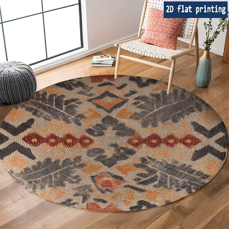 Tapis rond berbère beige et terracotta, Ø 100 cm imprimé