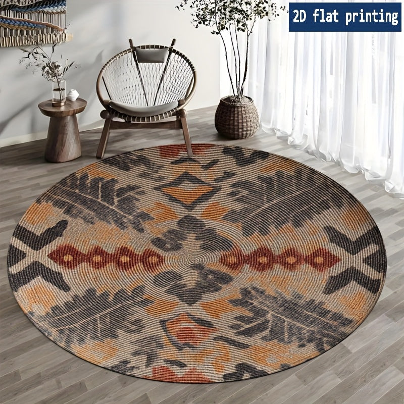 Tapis rond berbère beige et terracotta, Ø 100 cm imprimé