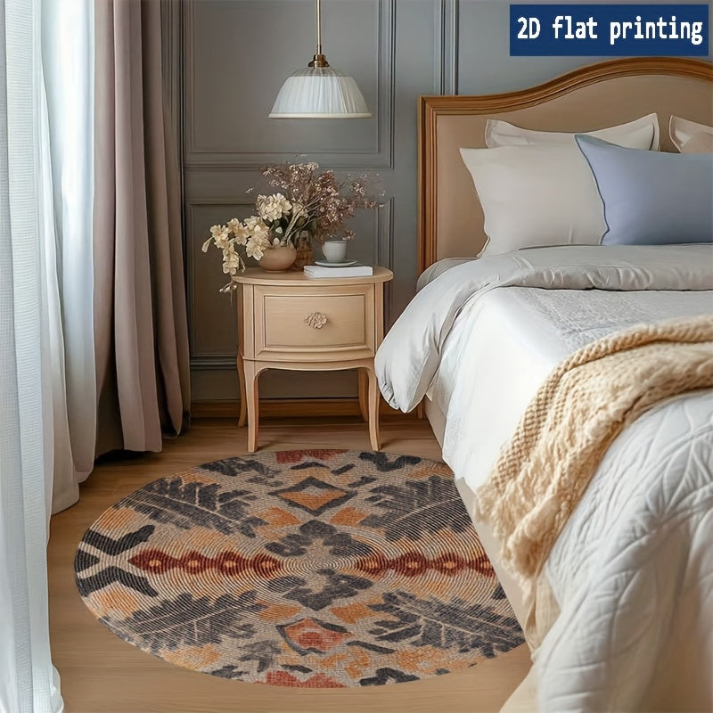 Tapis rond berbère beige et terracotta, Ø 100 cm imprimé