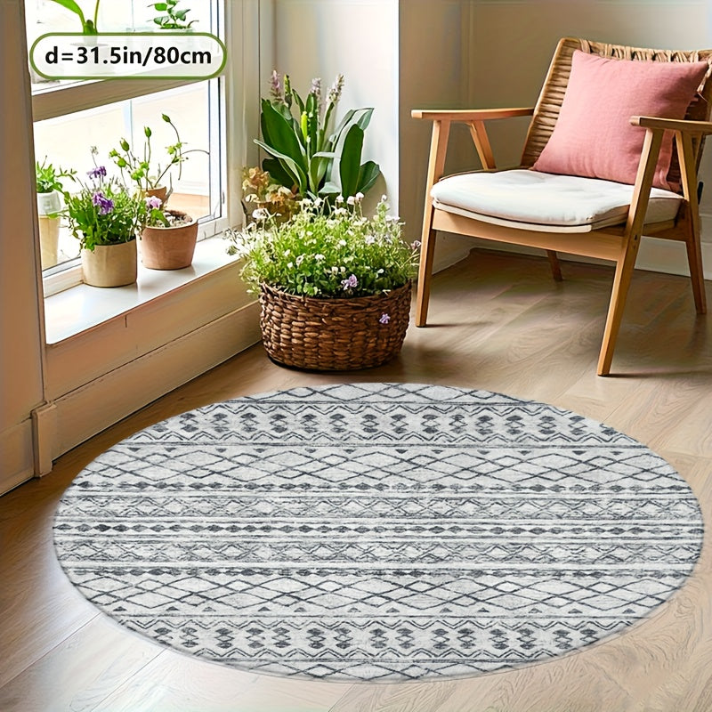 Tapis rond berbère gris ardoise et blanc, Ø 80 à 200 cm