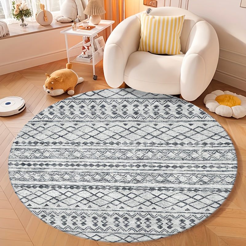 Tapis rond berbère gris ardoise et blanc, Ø 80 à 200 cm