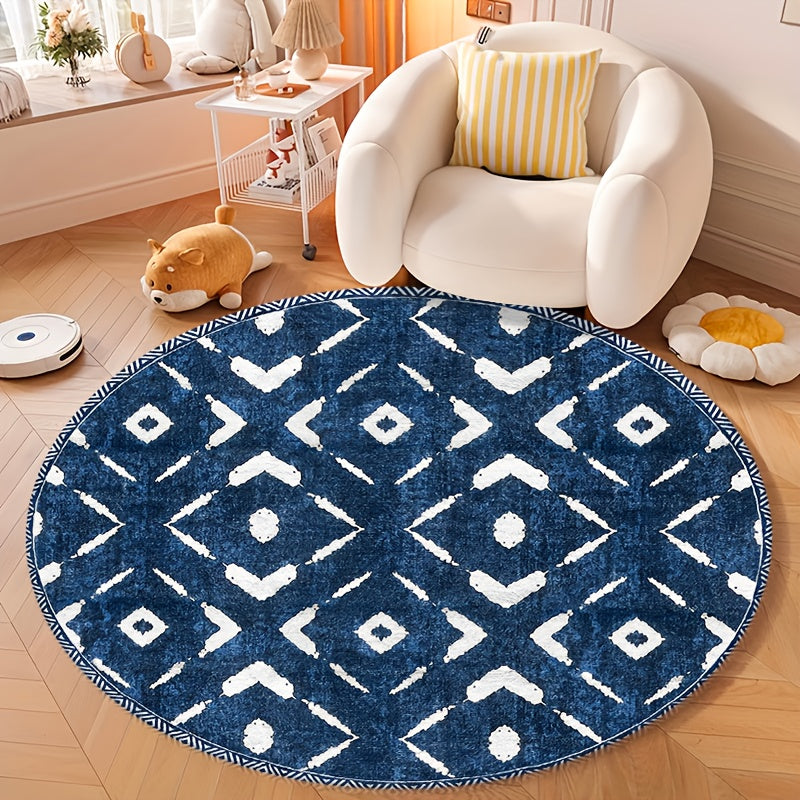 Tapis rond berbère indigo à motifs blancs, Ø 80 à 160 cm