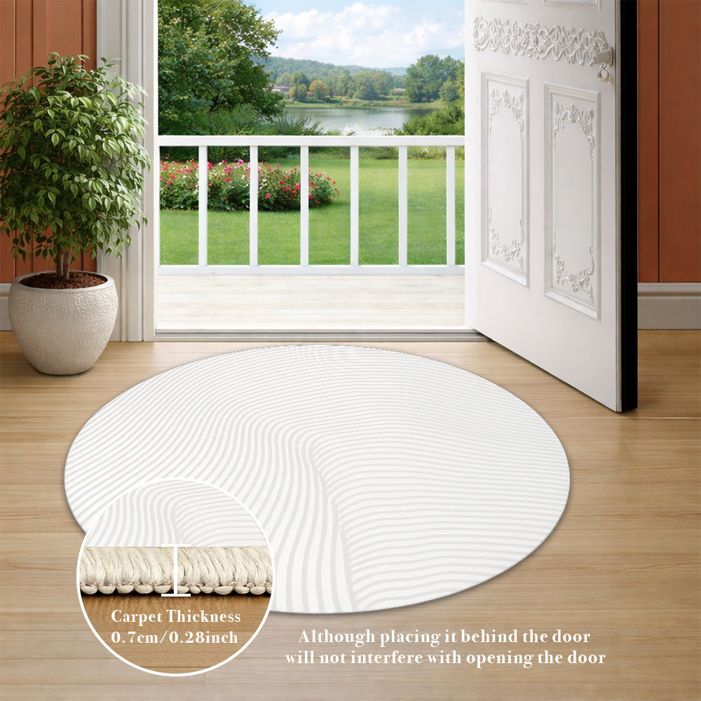 Tapis rond blanc aplati à ondes gravées, huit diamètres