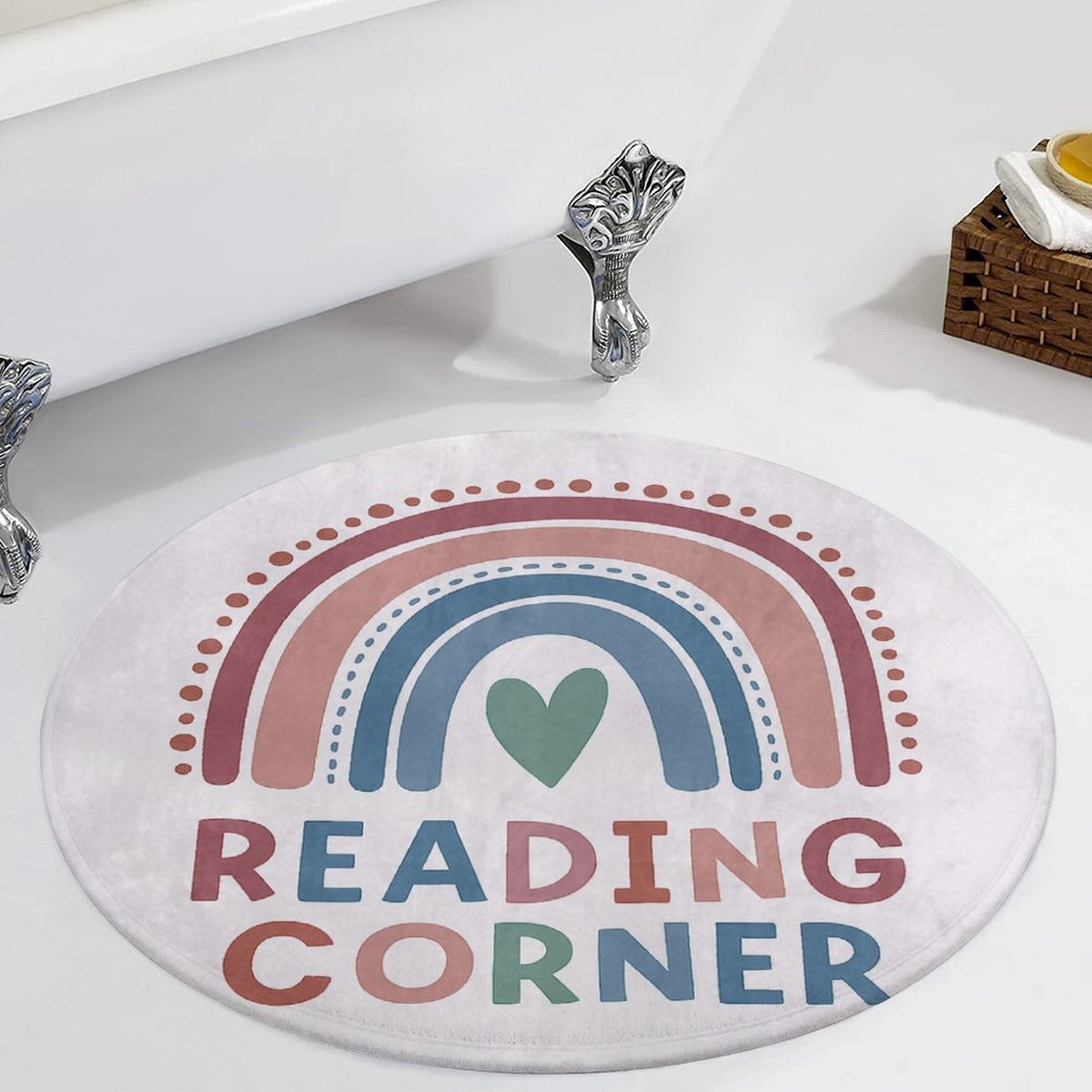Tapis rond blanc à arc-en-ciel bohème, cinq diamètres ronds