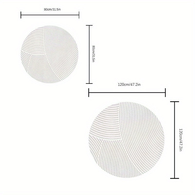 Tapis rond blanc à arcs sculptés et dos noir à picots fins