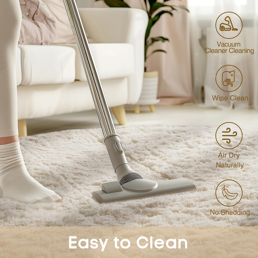 Tapis rond blanc cassé Ø 200 cm à poil long, dos caoutchouc