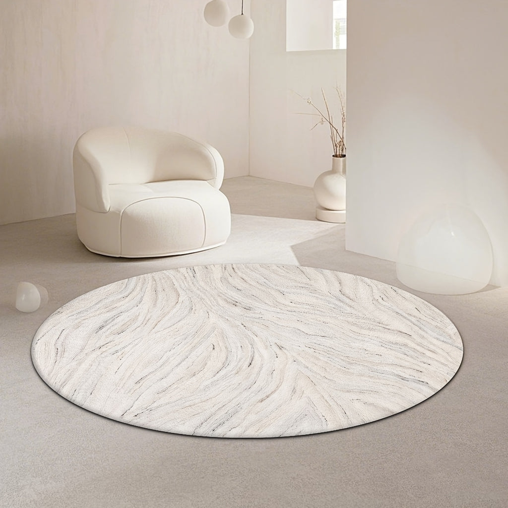 Tapis rond blanc effet marbre veiné, quatre diamètres au choix