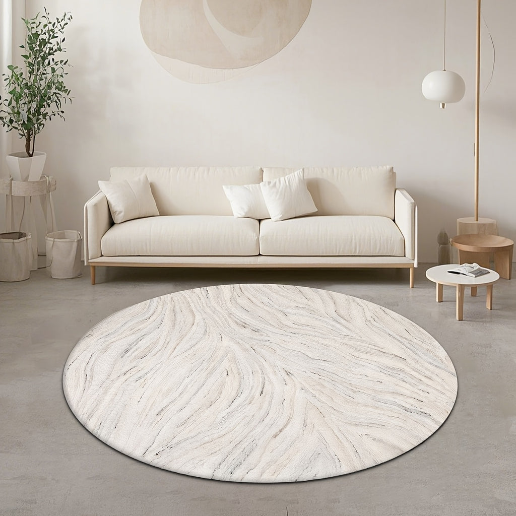 Tapis rond blanc effet marbre veiné, quatre diamètres au choix