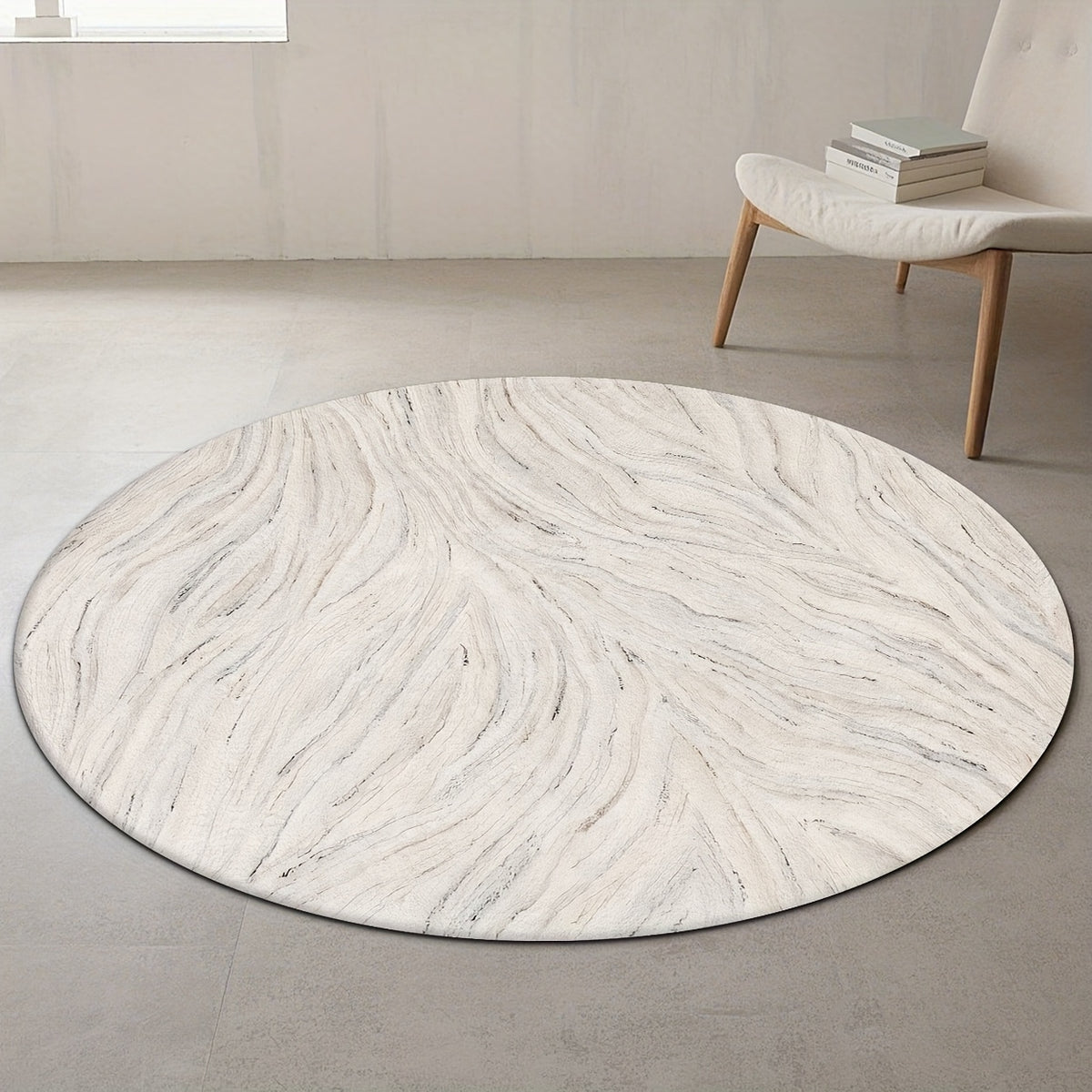 Tapis rond blanc effet marbre veiné, quatre diamètres au choix
