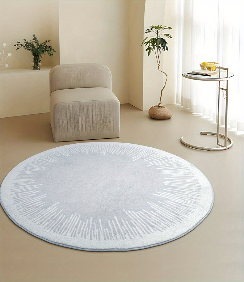 Tapis rond blanc à couronne de traits, faux cachemire doux