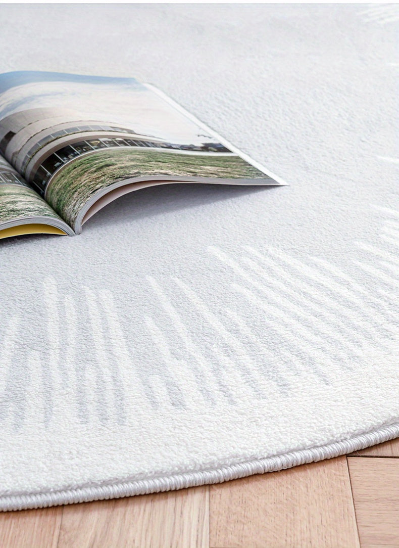 Tapis rond blanc à couronne de traits, faux cachemire doux