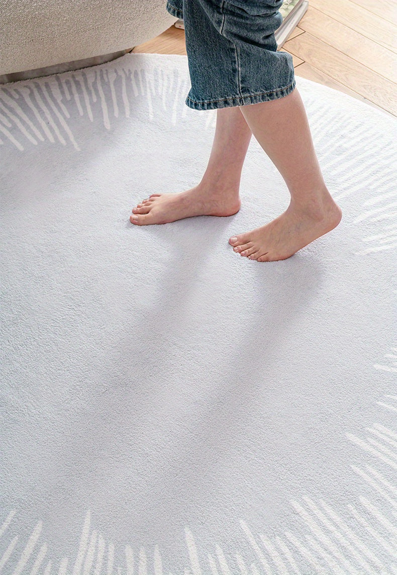 Tapis rond blanc à couronne de traits, faux cachemire doux