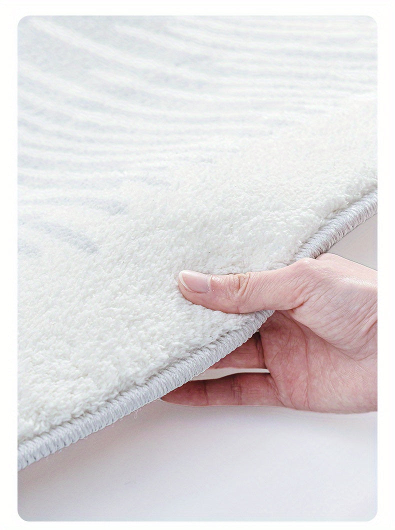 Tapis rond blanc à couronne de traits, faux cachemire doux
