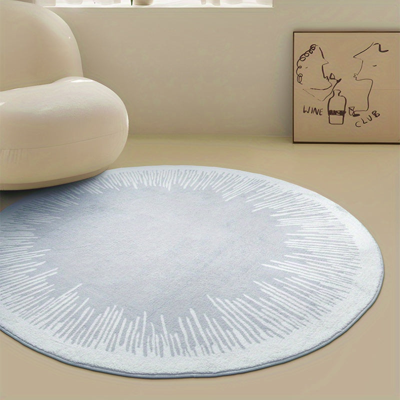 Tapis rond blanc à couronne de traits, faux cachemire doux