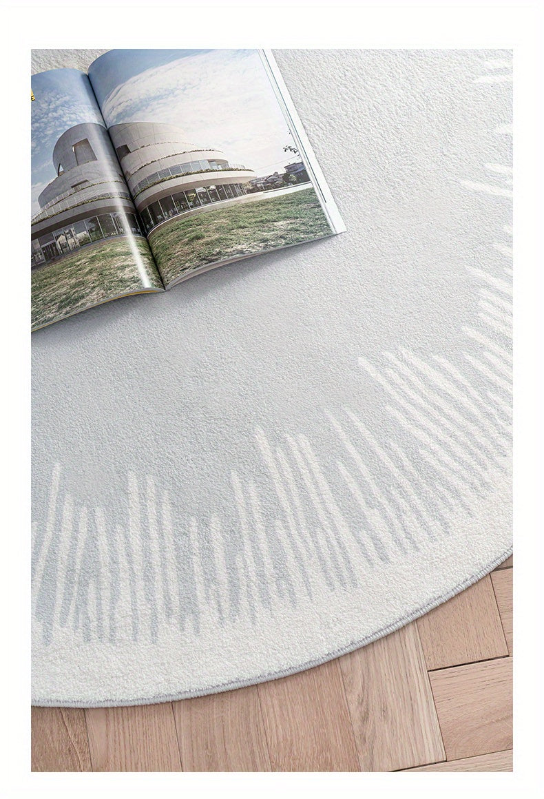 Tapis rond blanc à couronne de traits, faux cachemire doux