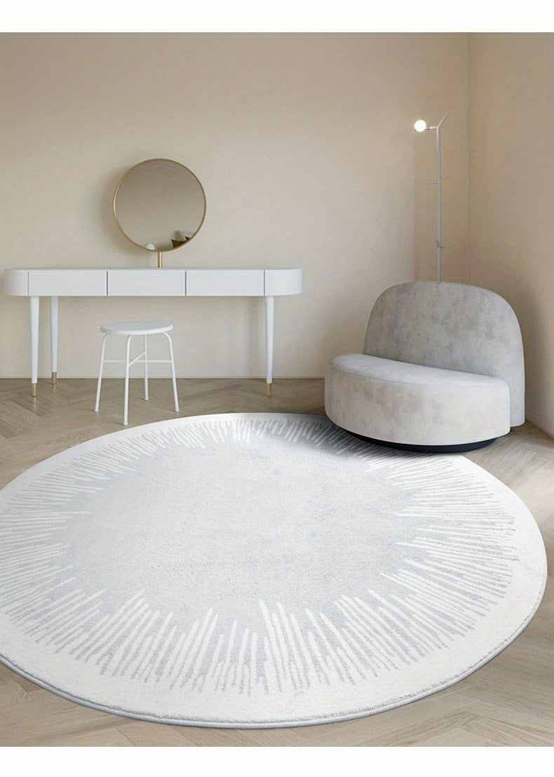 Tapis rond blanc à couronne de traits, faux cachemire doux