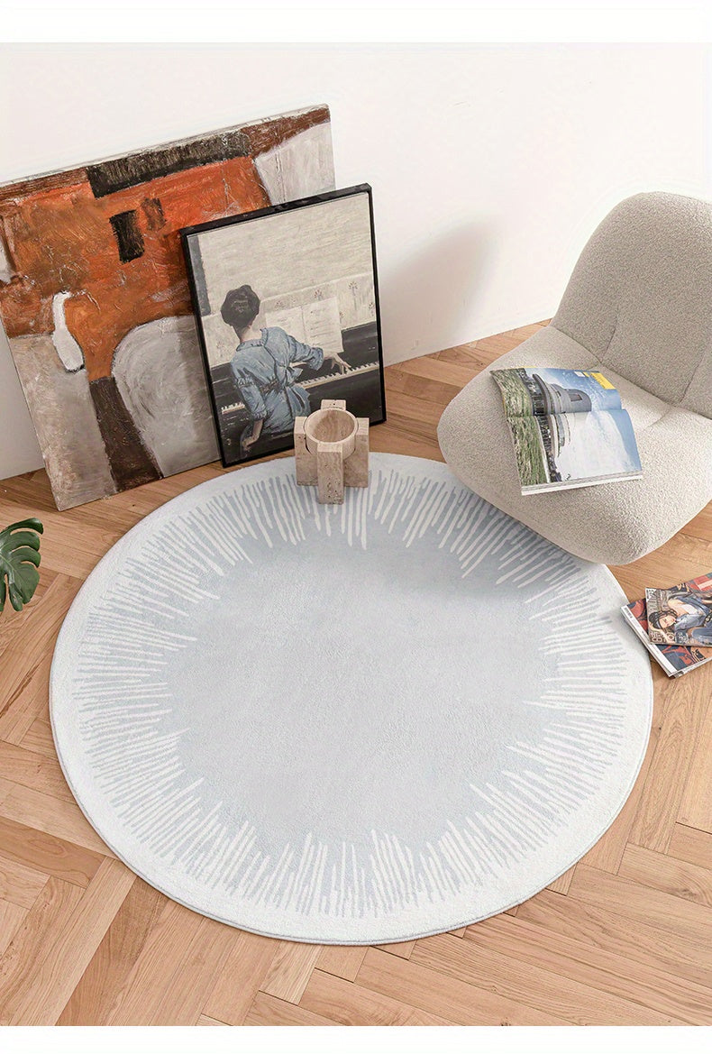 Tapis rond blanc à couronne de traits, faux cachemire doux